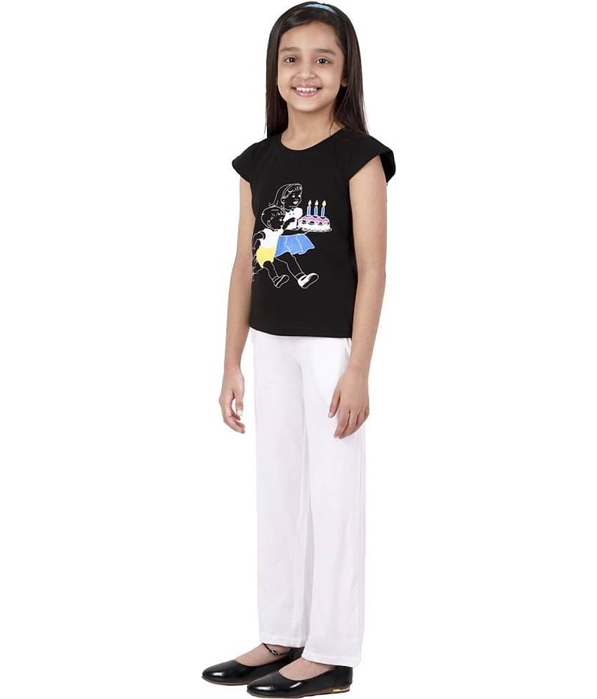 Kids Cave Pack of 2 Girls 100% Cotton T-shirt With Pants ( Black )