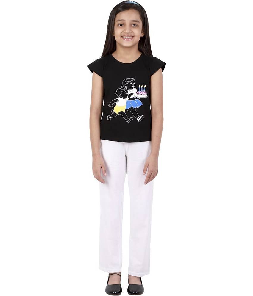 Kids Cave Pack of 2 Girls 100% Cotton T-shirt With Pants ( Black )