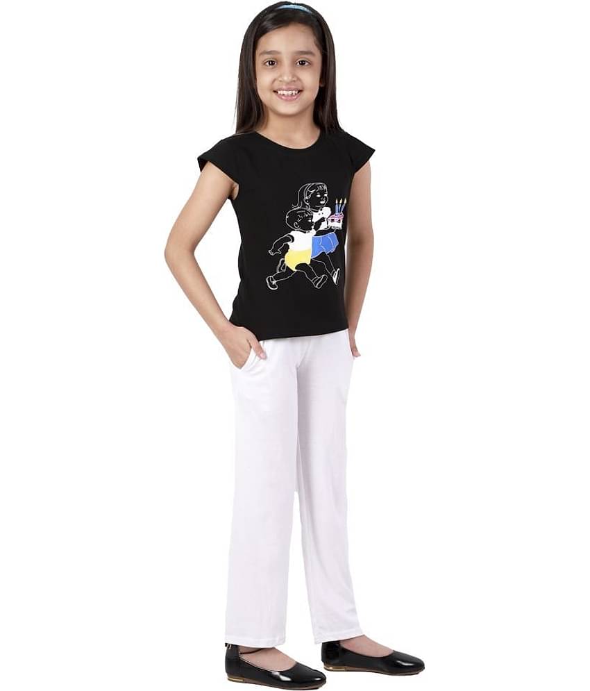Kids Cave Pack of 2 Girls 100% Cotton T-shirt With Pants ( Black )