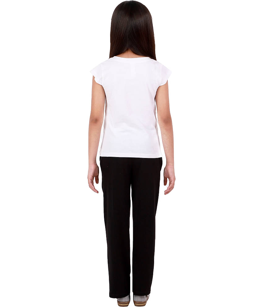 Kids Cave Pack of 2 Girls 100% Cotton T-shirt With Pants ( White )