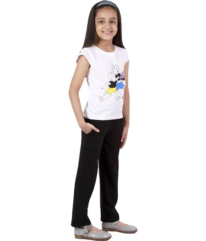 Kids Cave Pack of 2 Girls 100% Cotton T-shirt With Pants ( White )