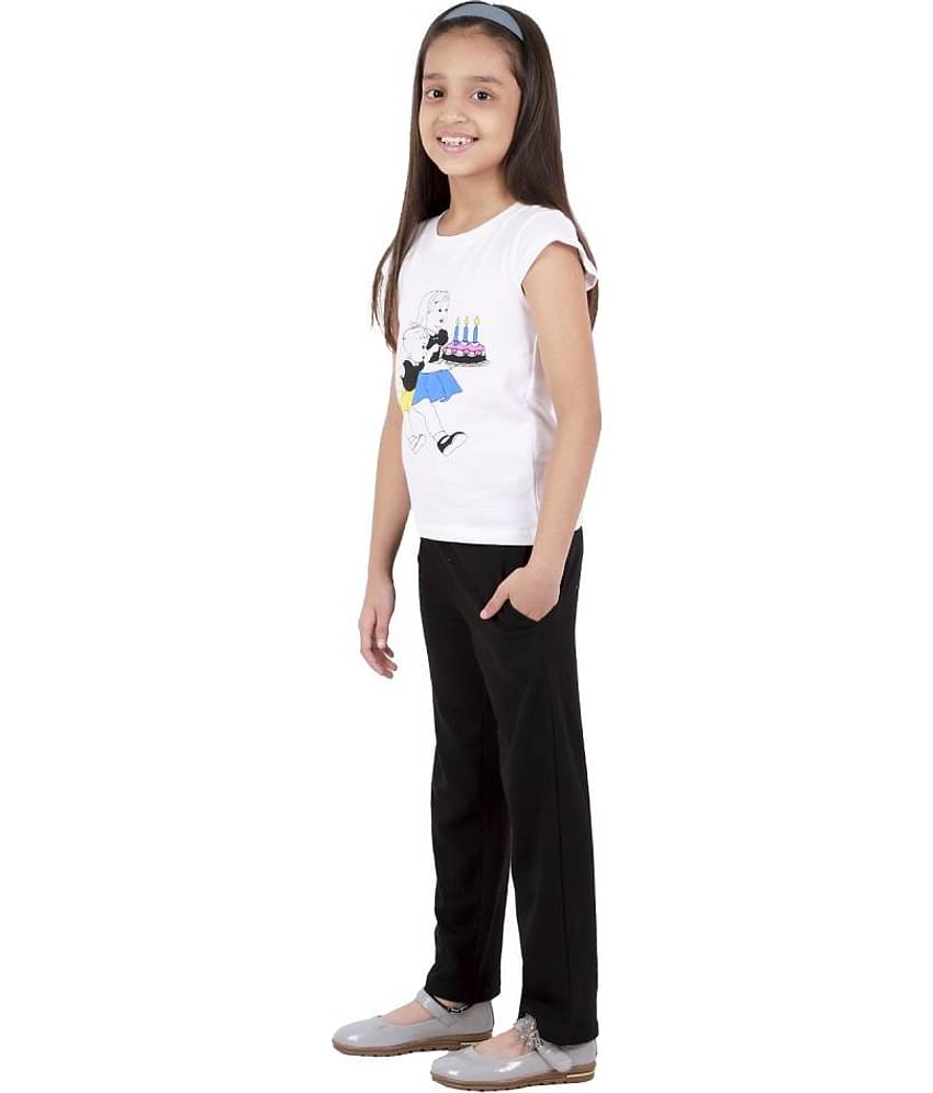 Kids Cave Pack of 2 Girls 100% Cotton T-shirt With Pants ( White )
