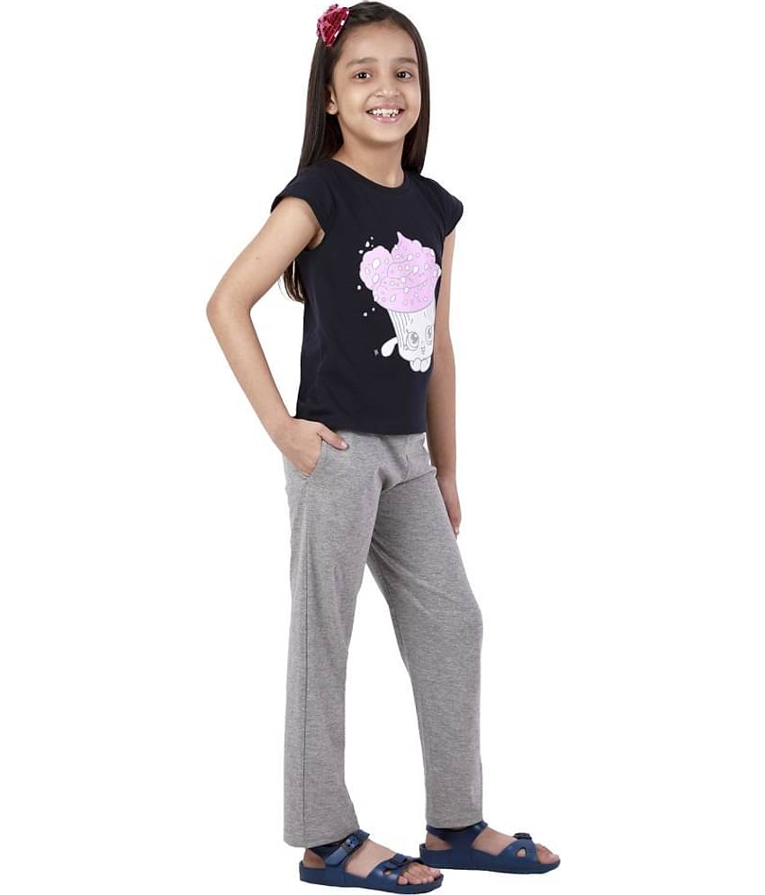 Kids Cave Pack of 2 Girls 100% Cotton T-shirt With Pants ( Blue )