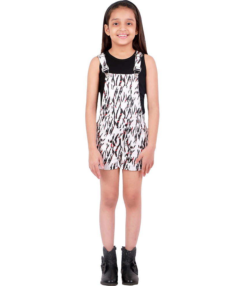 Kids Cave Girls Cotton Dungarees ( White )