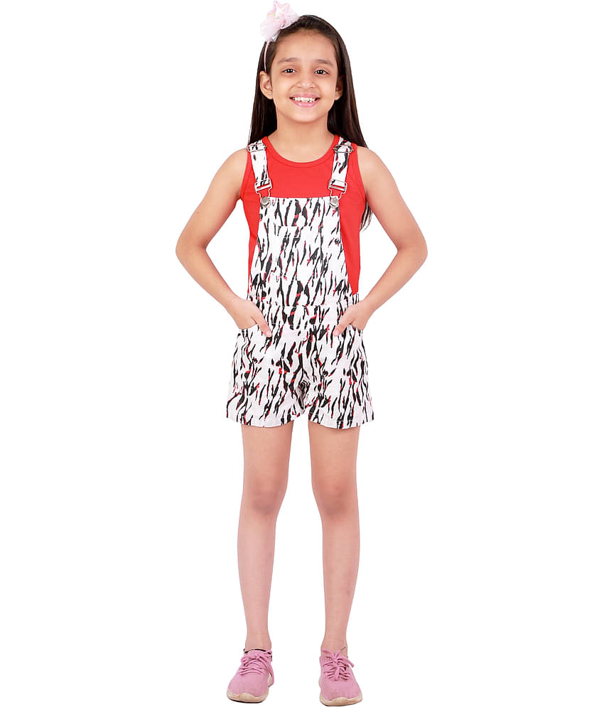 Kids Cave Girls Cotton Dungarees ( Pack of 1 , White )
