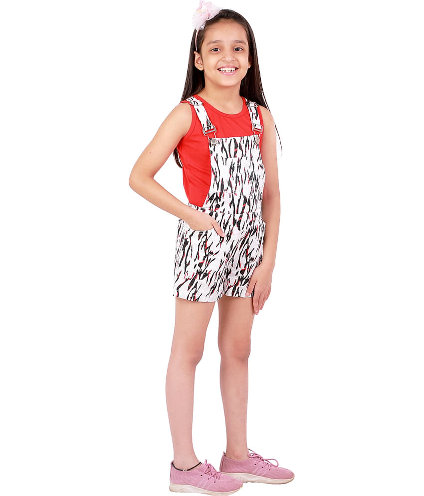 Kids Cave Girls Cotton Dungarees ( Pack of 1 , White )