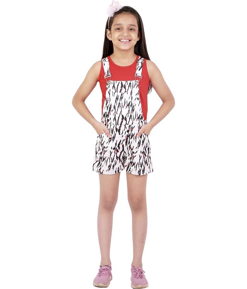 Kids Cave Girls Cotton Dungarees ( Pack of 1 , White )