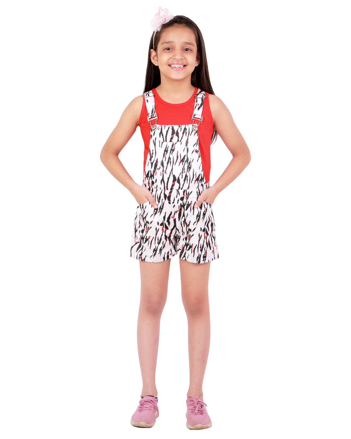     			Kids Cave Girls 100% Cotton Dungarees ( Pack of 1 , White )