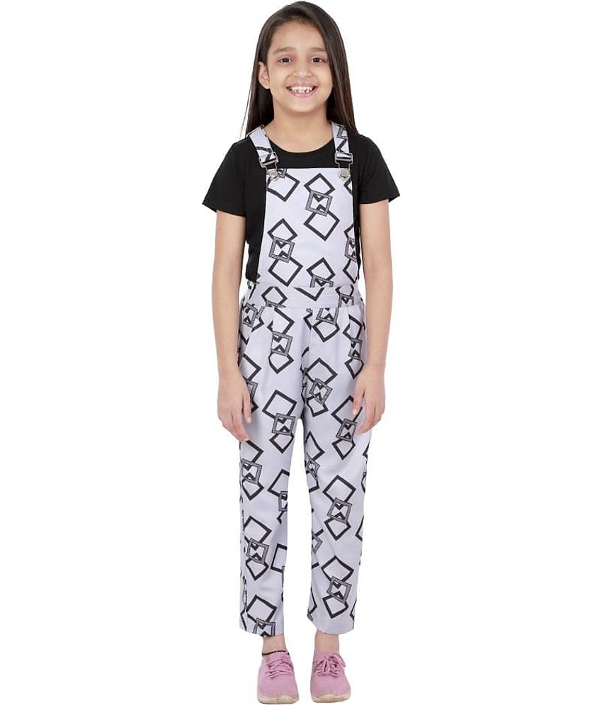 Kids Cave Girls Cotton Dungarees ( Pack of 1 , Grey )