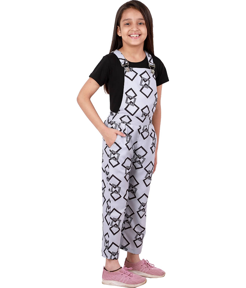 Kids Cave Girls Cotton Dungarees ( Pack of 1 , Grey )