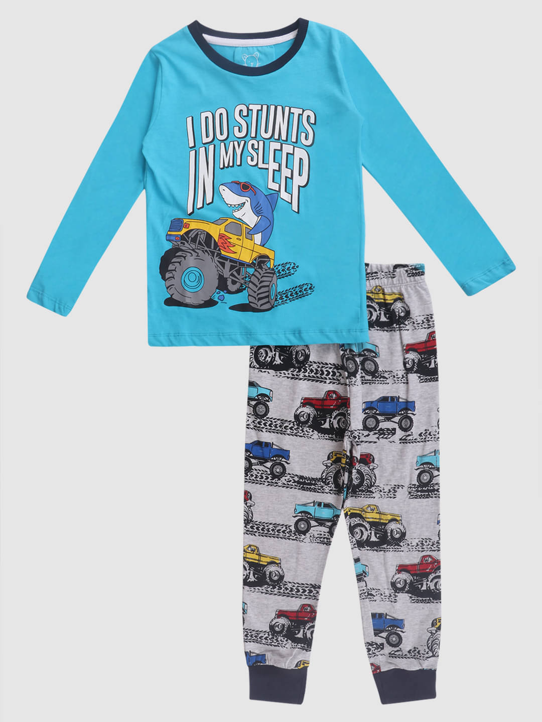     			Lazy Shark Pack of 1 Boys Cotton Blend Nightsuit Set ( Blue )