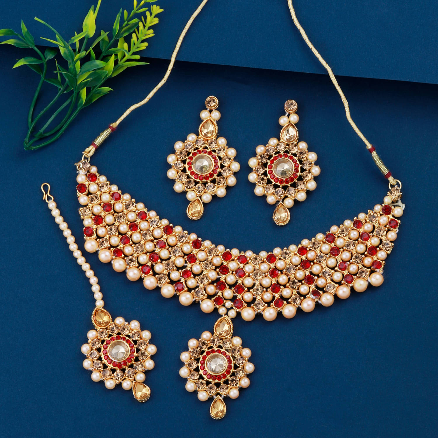     			Paola Alloy Golden Traditional Necklaces Set Choker