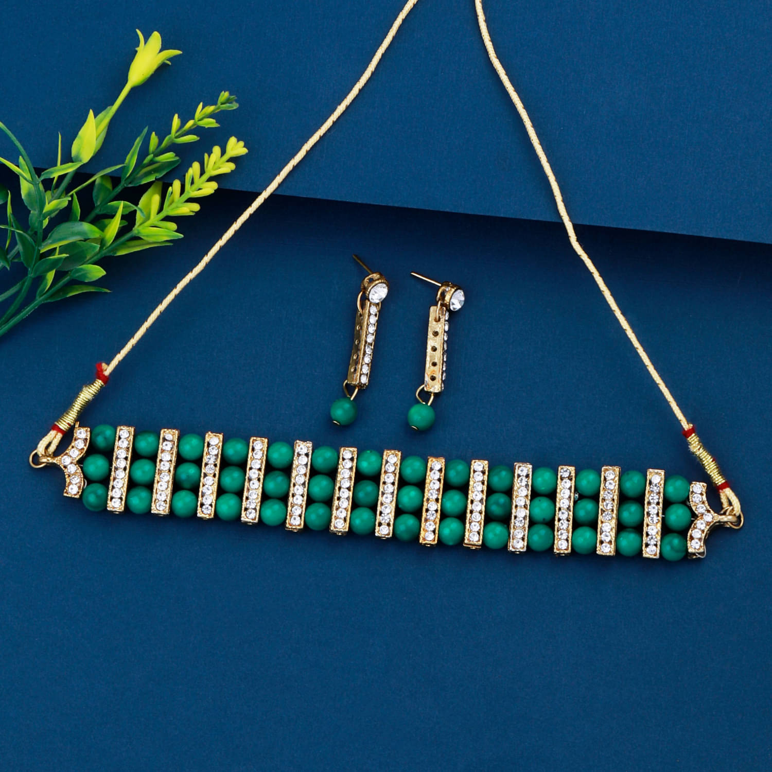     			Paola Alloy Green Traditional Necklaces Set Choker
