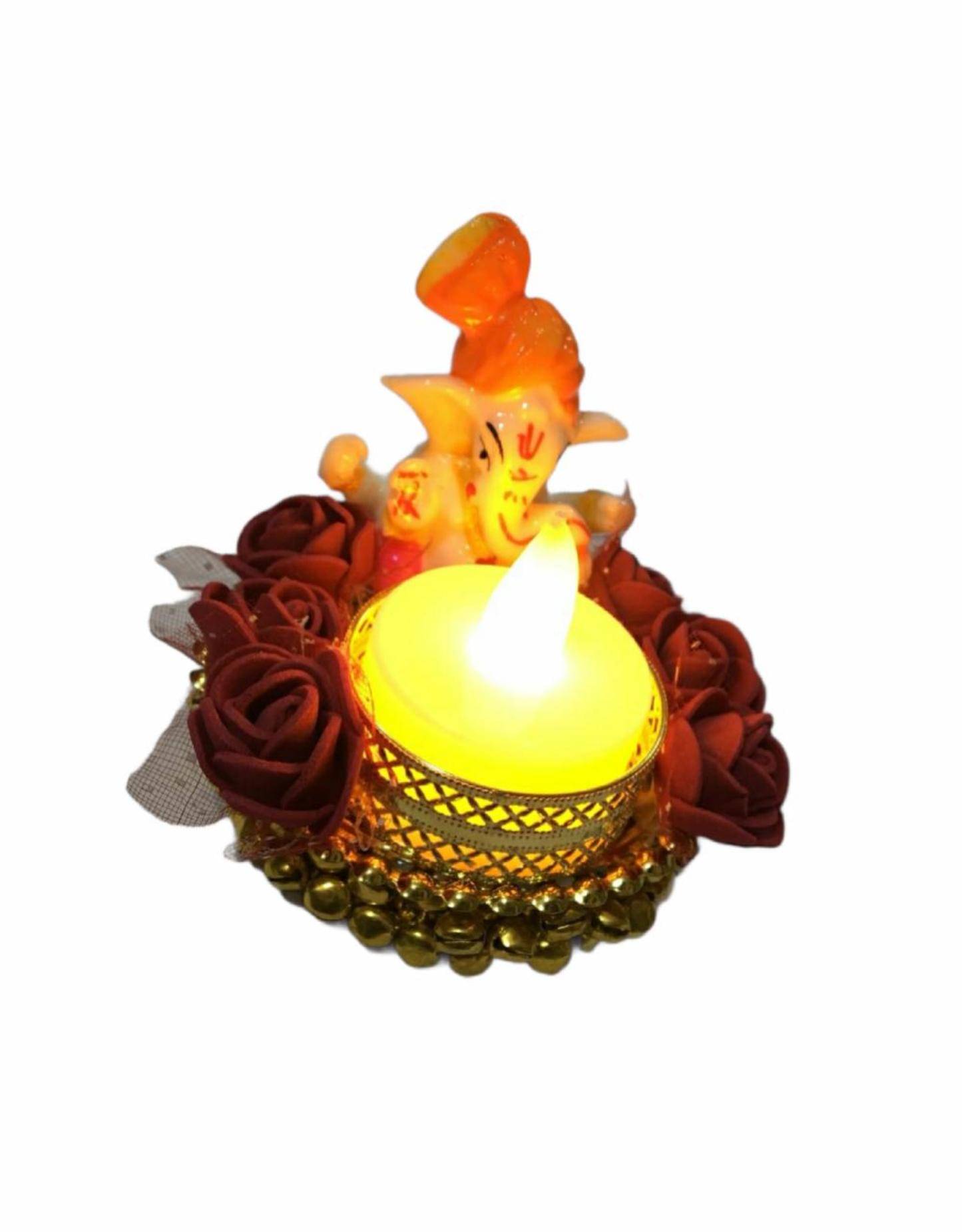     			thriftkart Lord Ganesha Idol with Beads Ghughari Tea Light LED T-lite Yellow - Pack of 1
