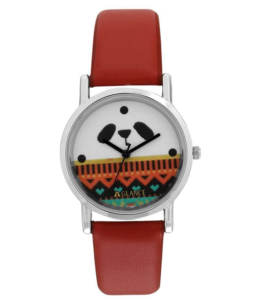 Aglance - Red Leather Analog Womens Watch