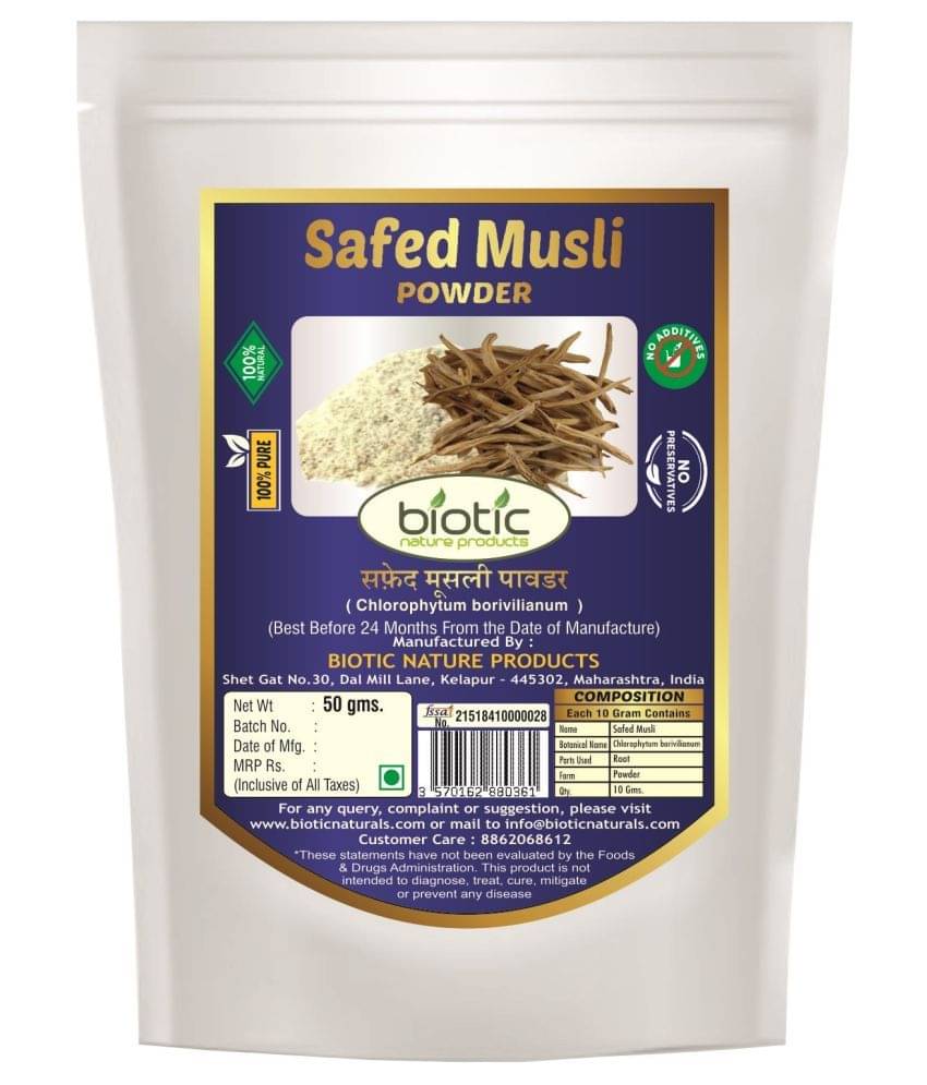 Biotic Safed Musli Powder / Safed Moosli Powder 50 gm Biotic Safed Musli Powder / Safed Moosli Powder 50 gm