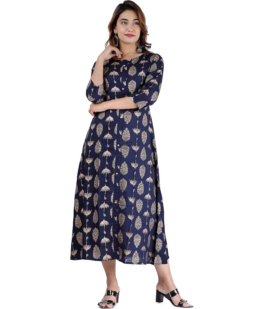 EXPORTHOUSE - Blue Rayon Women's Flared Kurti ( Pack of 1 ) - Kurtis, Tunics | Buy online on ZillyBuy