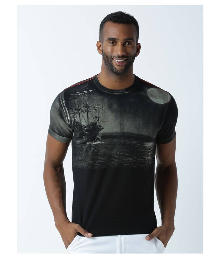 Huetrap Pack of 1 Cotton Regular Fit Men's T-Shirt ( Black )