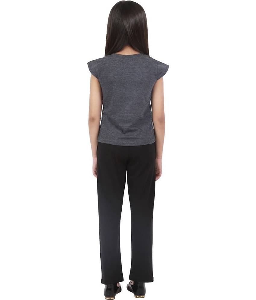 Kids Cave Pack of 1 Girls 100% Cotton T-shirt With Pants ( Grey )