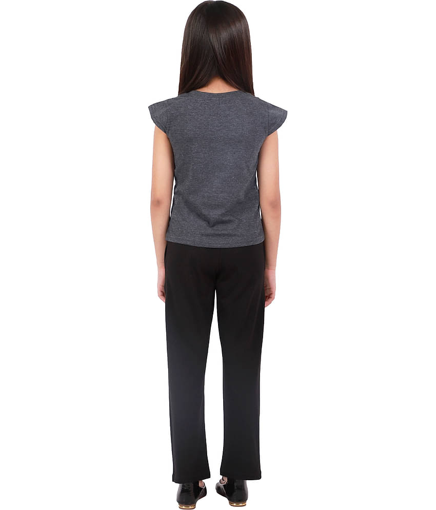 Kids Cave Pack of 1 Girls 100% Cotton T-shirt With Pants ( Grey )