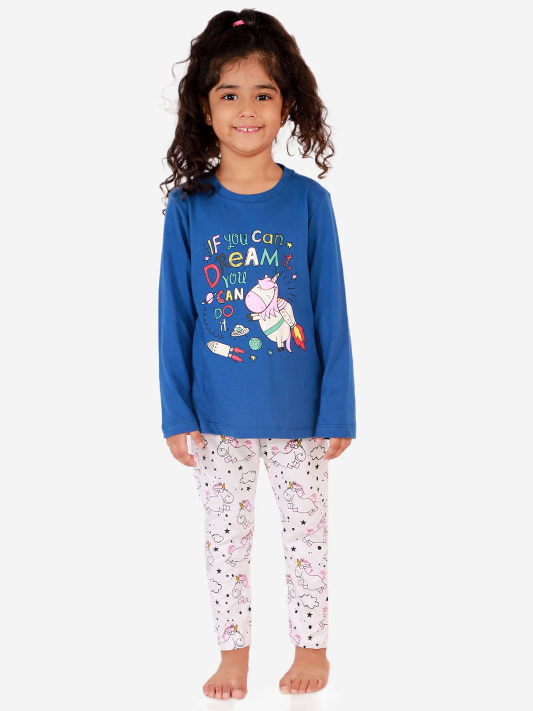     			Lazy Shark Pack of 1 Girls Cotton Blend Nightsuit Set ( Blue )