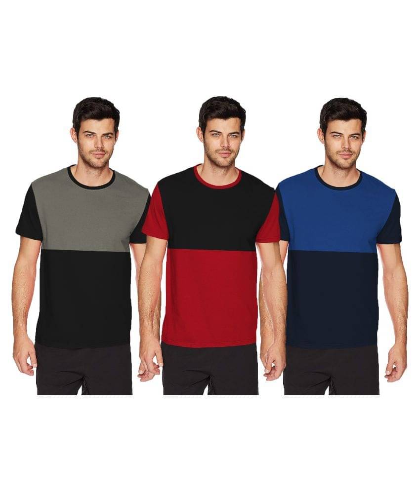     			THE BLAZZE 100 Percent Cotton Multi Color Block T-Shirt Pack of 3