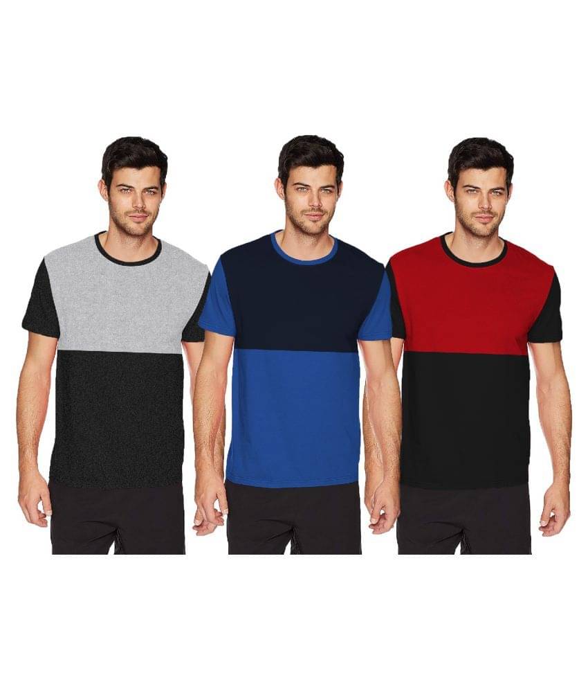     			THE BLAZZE 100 Percent Cotton Multi Color Block T-Shirt Pack of 3