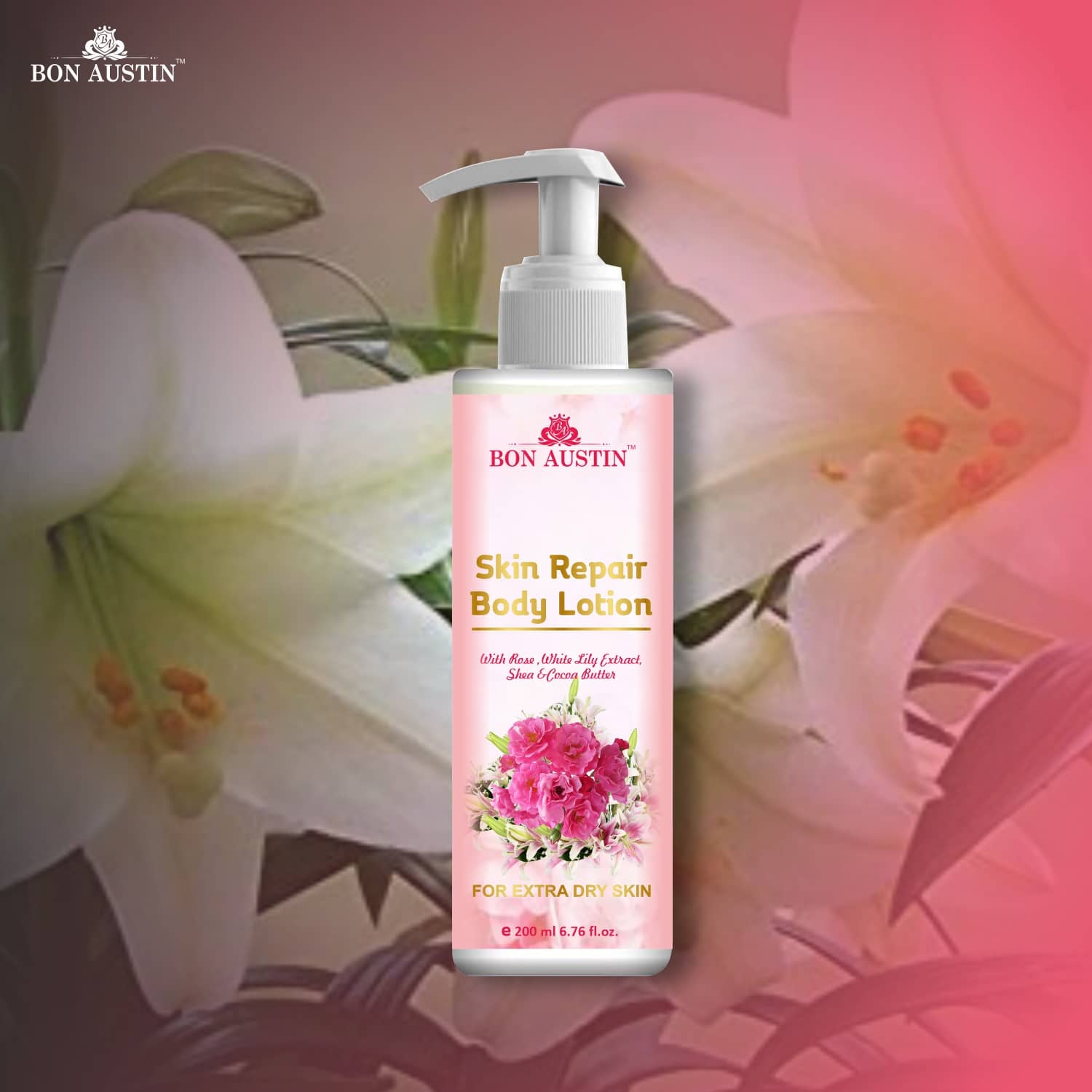 Bon Austin  Premium Rose ,White Lily Body Lotion   - For Dry Winter Skin Lotion 200 ml