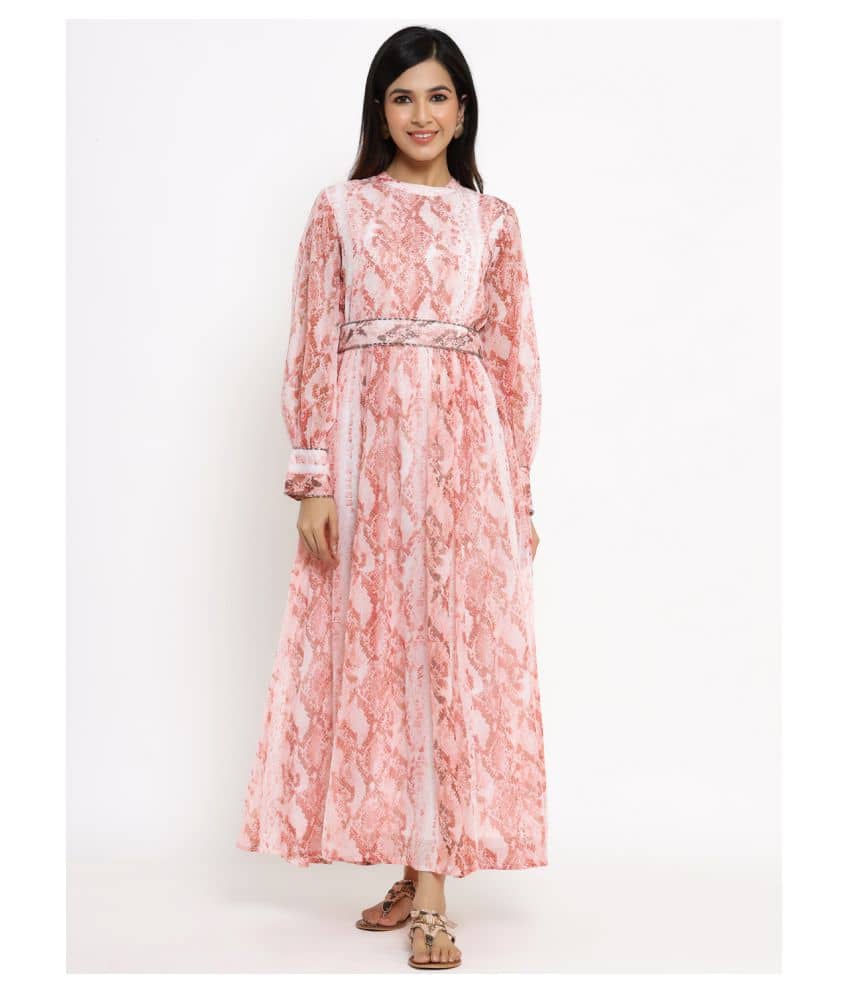 Juniper Women Chiffon Fit & Flare Dress ( Peach )