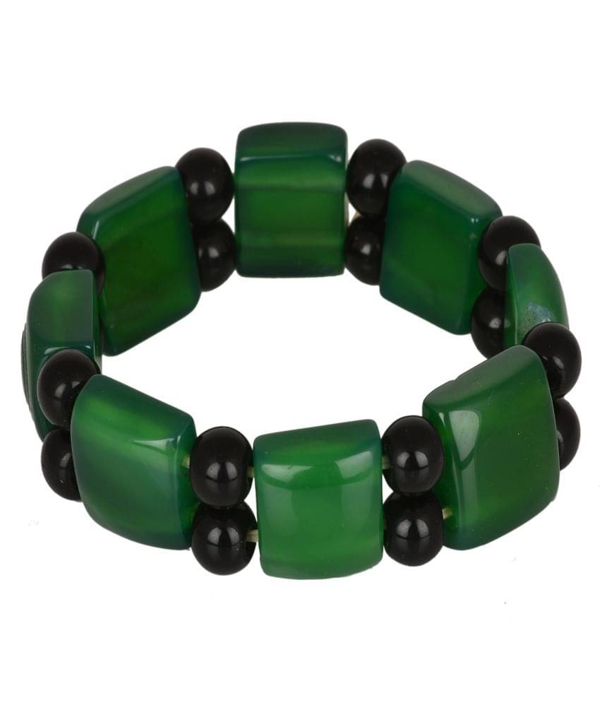 KESAR ZEMS Natural Green Aventurine Color Crystal Bracelet Rectangle & Black Round Shape Stone With Smooth Stone Bracelet Stretchable Wrist Stylish Band For Unisex {10 x 2 x 1 CM} Green & Black.     			KESAR ZEMS Natural Green Aventurine Color Crystal Bracelet Rectangle & Black Round Shape Stone With Smooth Stone Bracelet Stretchable Wrist Stylish Band For Unisex {10 x 2 x 1 CM} Green & Black.