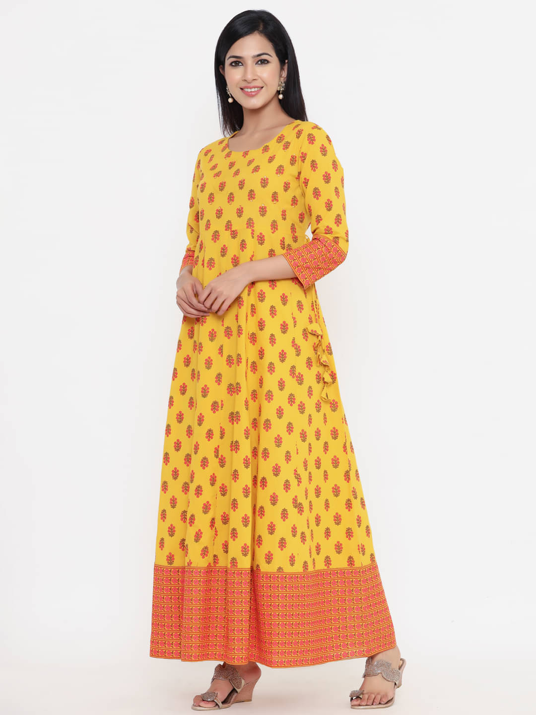 Kbz Yellow Cotton Anarkali Kurti     			Kbz Yellow Cotton Anarkali Kurti