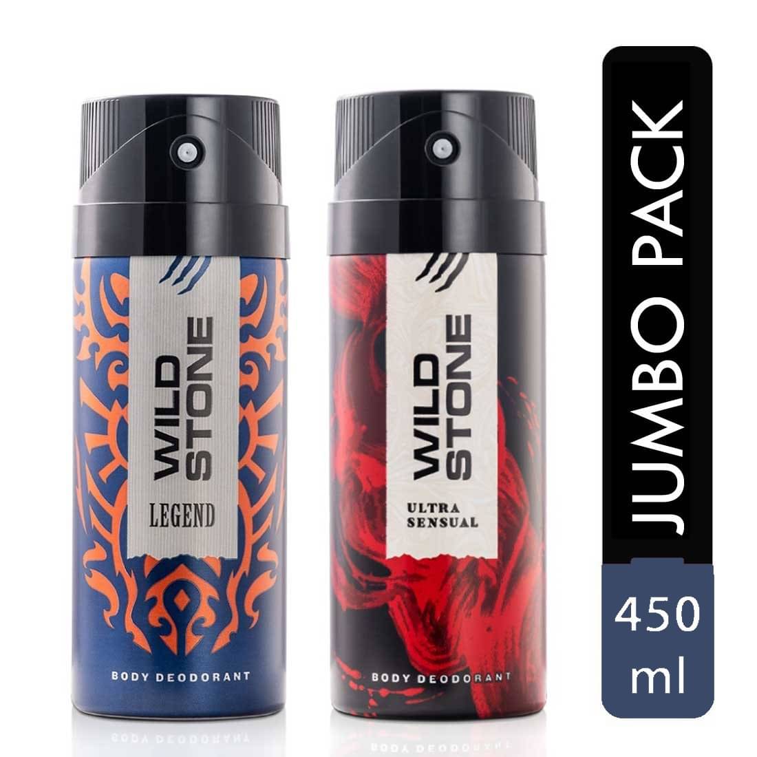     			Wild Stone Legend & Ultra Sensual Deodorant Spray For Men 225ml each (450 ml, Pack of 2)