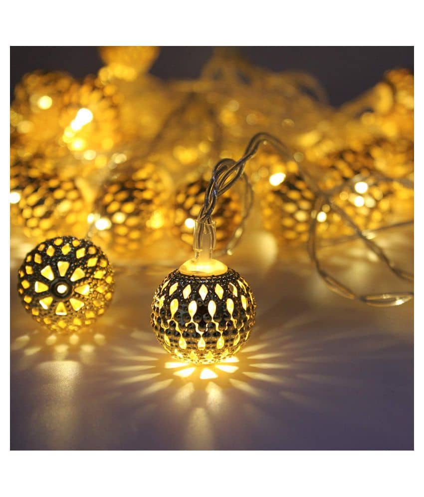 thriftkart 16 led metal ball light Plug-in String Lights Gold - Electricals | Buy online on ZillyBuy