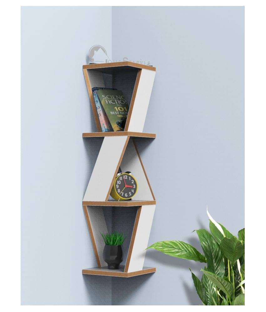     			Home Sparkle Triangular Corner Wall Shelf MDF Wall Shelf Rack Wall Mounted Floating Shelves (White)