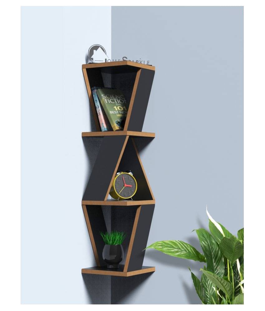     			Home Sparkle Triangular Corner Wall Shelf MDF Wall Shelf Rack Wall Mounted Floating Shelves (Black)