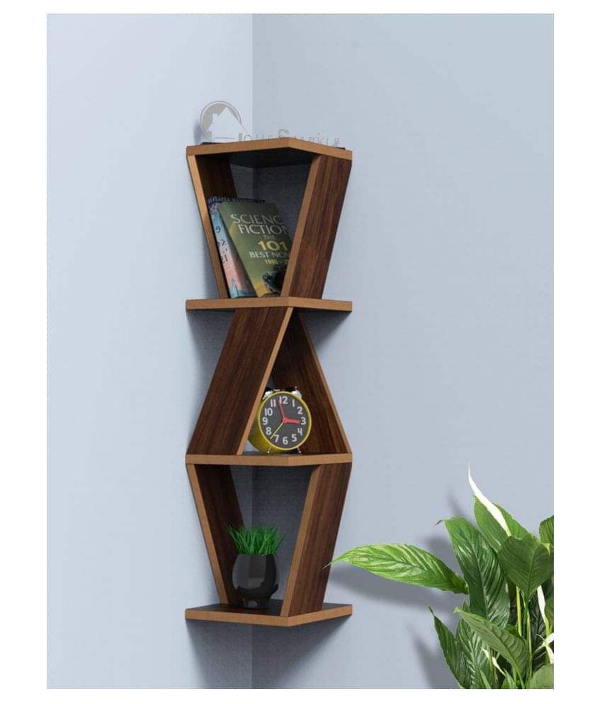     			Home Sparkle Triangular Corner Wall Shelf MDF Wall Shelf Rack Wall Mounted Floating Shelves (Dark Brown)