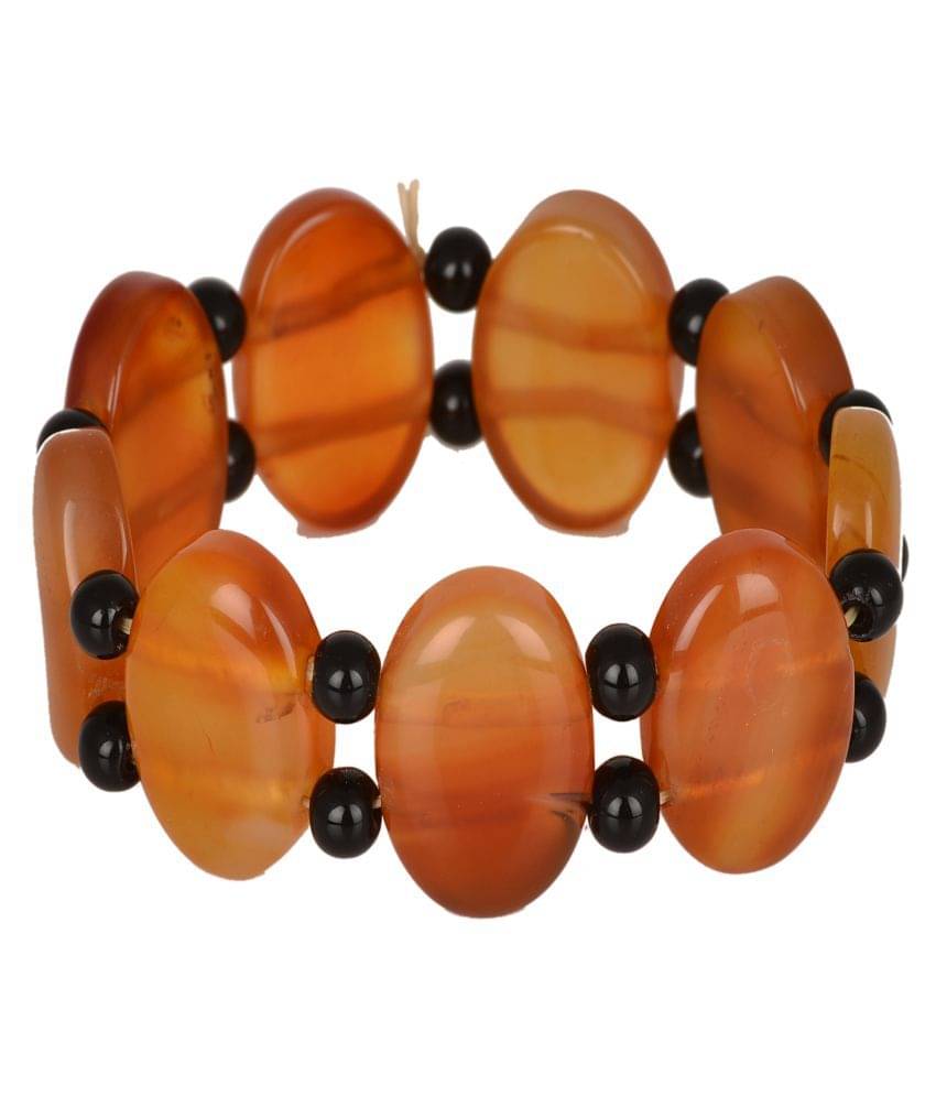     			KESAR ZEMS Natural Red Carnelian Color Crystal Bracelet Oval & Black Round Shape Stone With Smooth Stone Bracelet Stretchable Wrist Stylish Band For Unisex {10 x 2 x 1 CM} Red & Black.