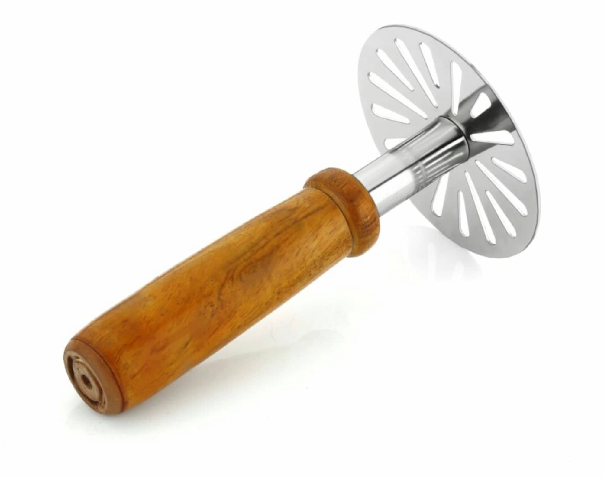 OFFYX Steel Potato Masher with wooden handle Pav bhaji masher, Vegetable Crusher Wooden Masher