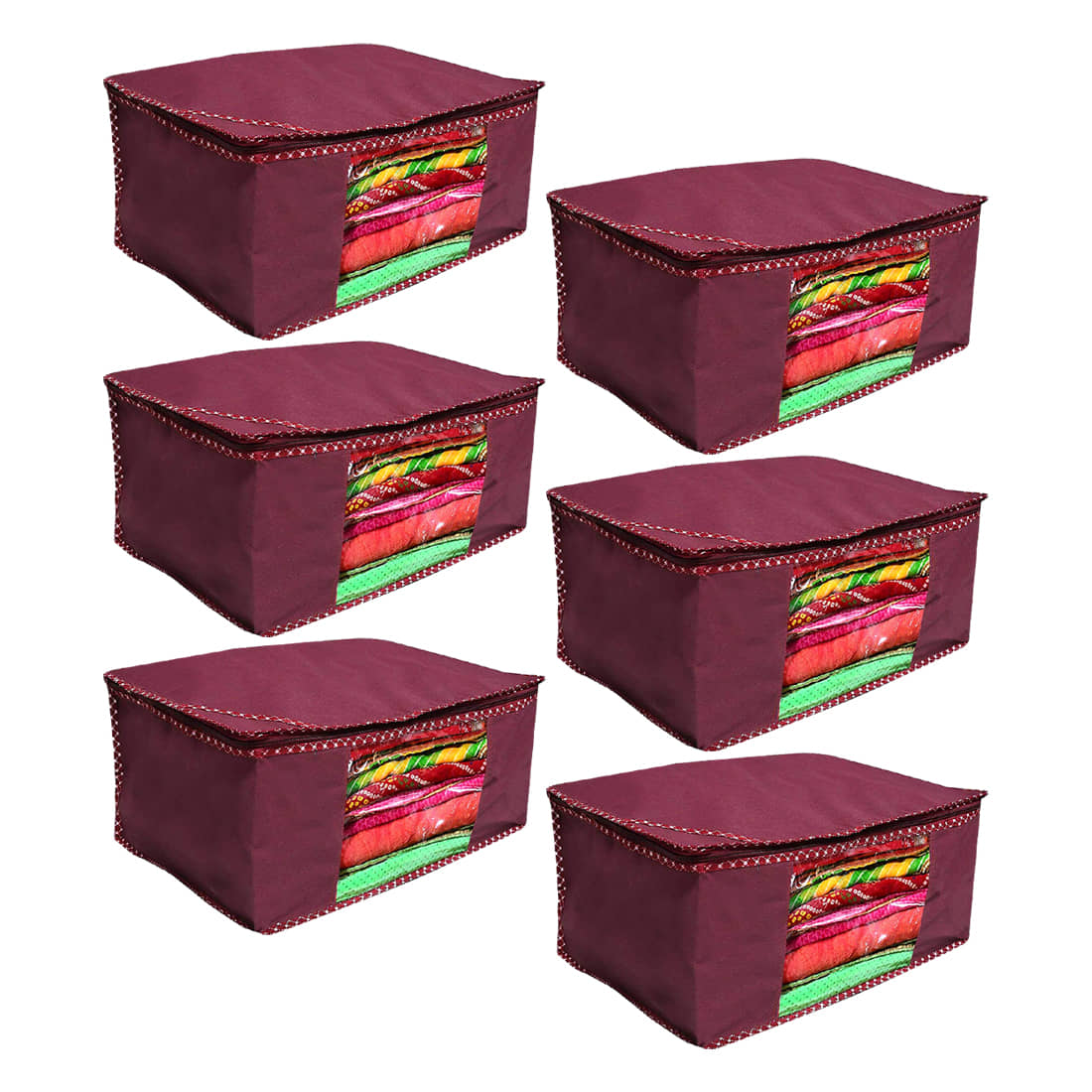 Non Woven Fabric Saree Cover Set with Transparent Window, Extra Large,less (6, Maroon)