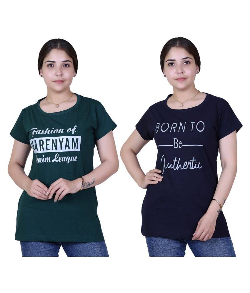 Varenyam Women Cotton Regular Fit Round Neck T-Shirt ( Green ) Varenyam Women Cotton Regular Fit Round Neck T-Shirt ( Green )