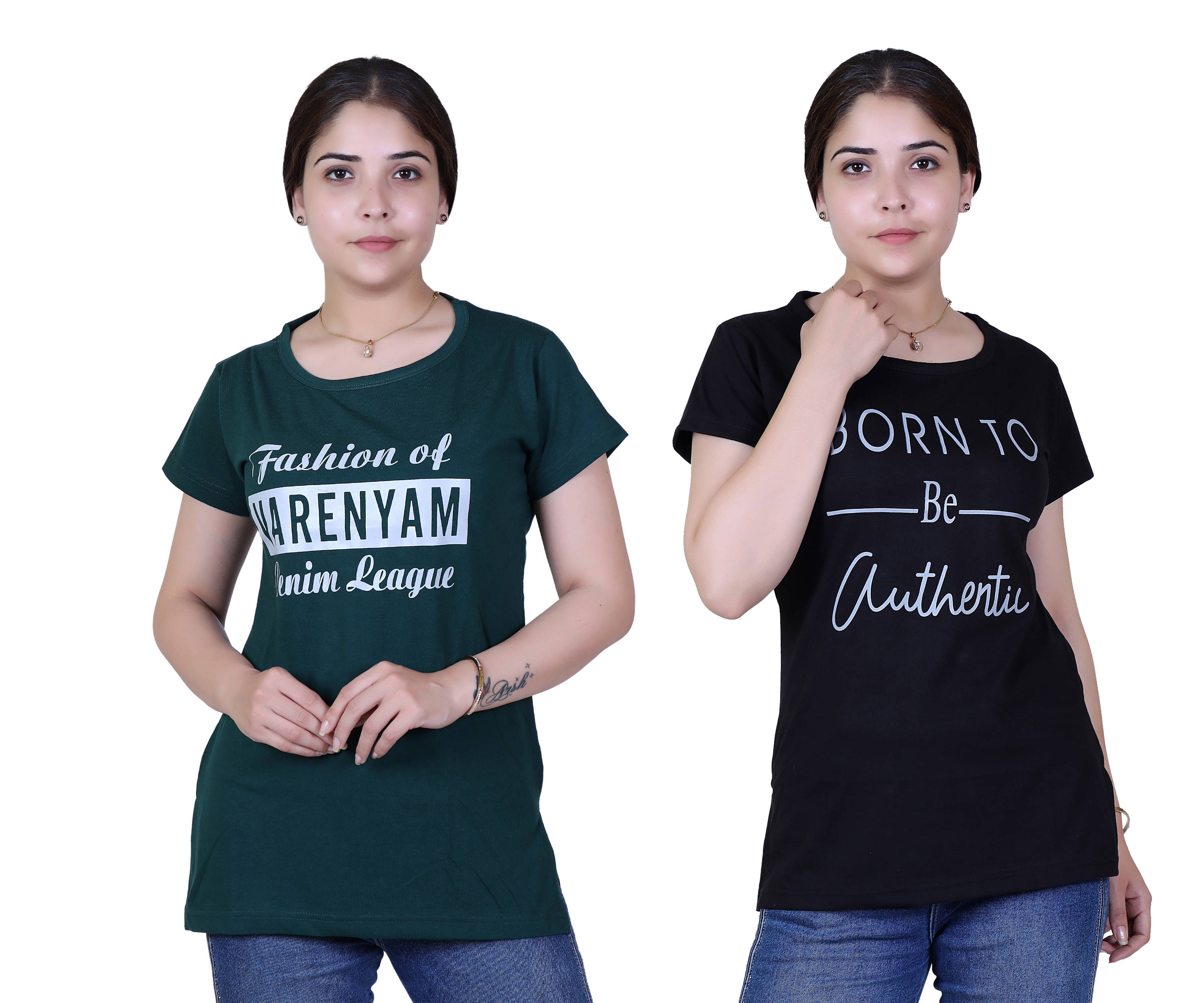 Varenyam Women Cotton Regular Fit Round Neck T-Shirt ( Green ) Varenyam Women Cotton Regular Fit Round Neck T-Shirt ( Green )
