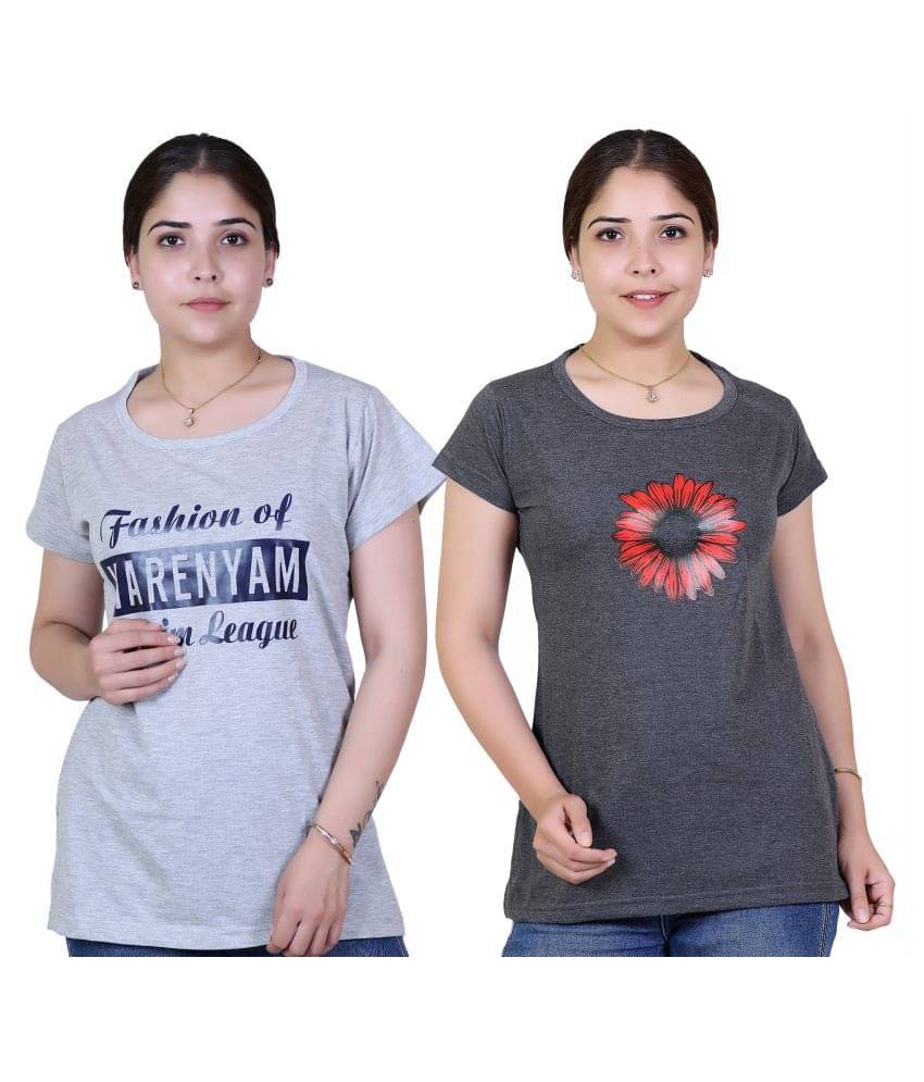 Varenyam Women Cotton Regular Fit Round Neck T-Shirt ( Grey )     			Varenyam Women Cotton Regular Fit Round Neck T-Shirt ( Grey )
