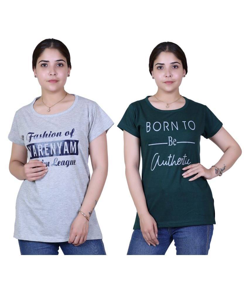 Varenyam Women Cotton Regular Fit Round Neck T-Shirt ( Grey ) Varenyam Women Cotton Regular Fit Round Neck T-Shirt ( Grey )