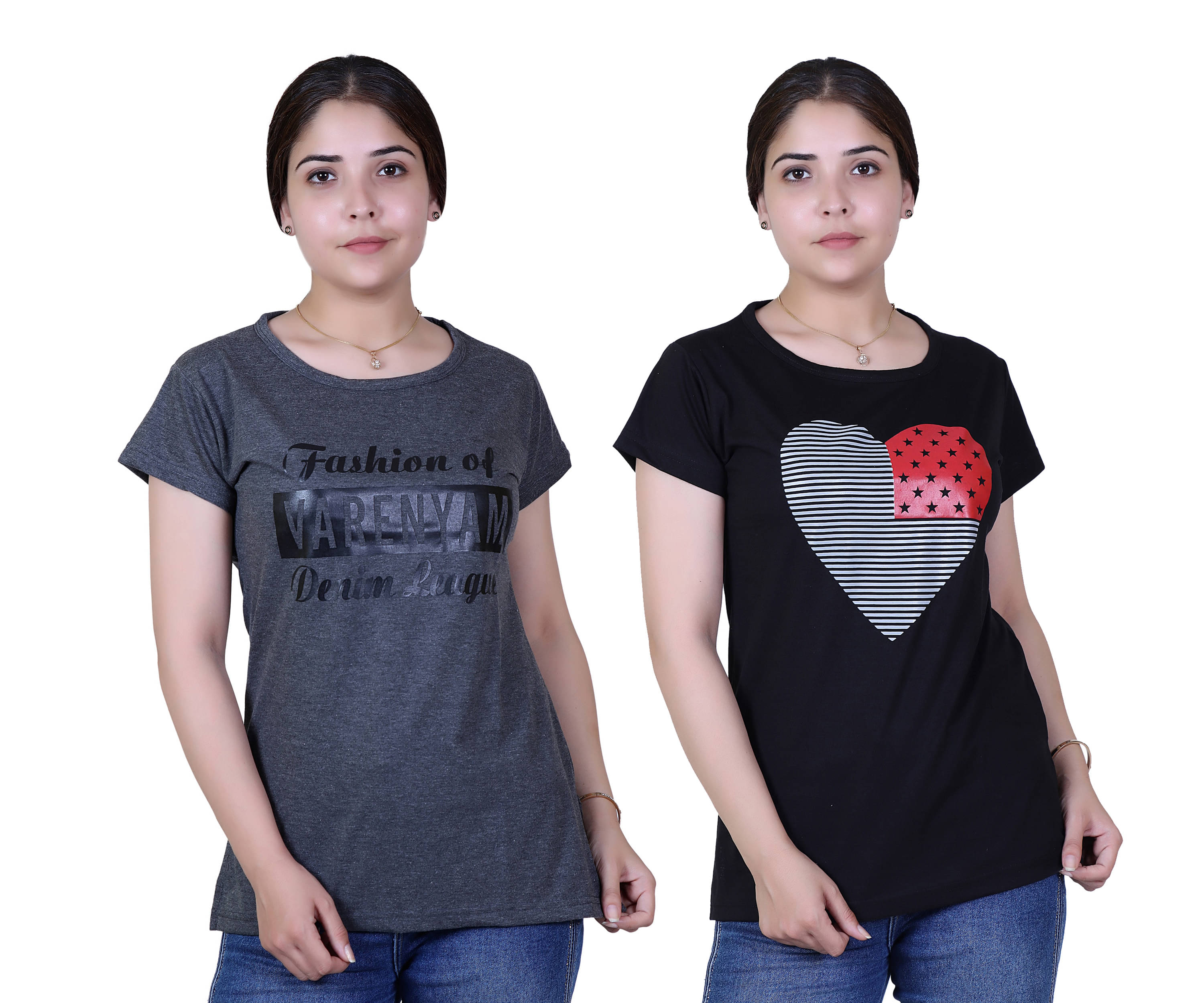 Varenyam Women Cotton Regular Fit Round Neck T-Shirt ( Grey )     			Varenyam Women Cotton Regular Fit Round Neck T-Shirt ( Grey )