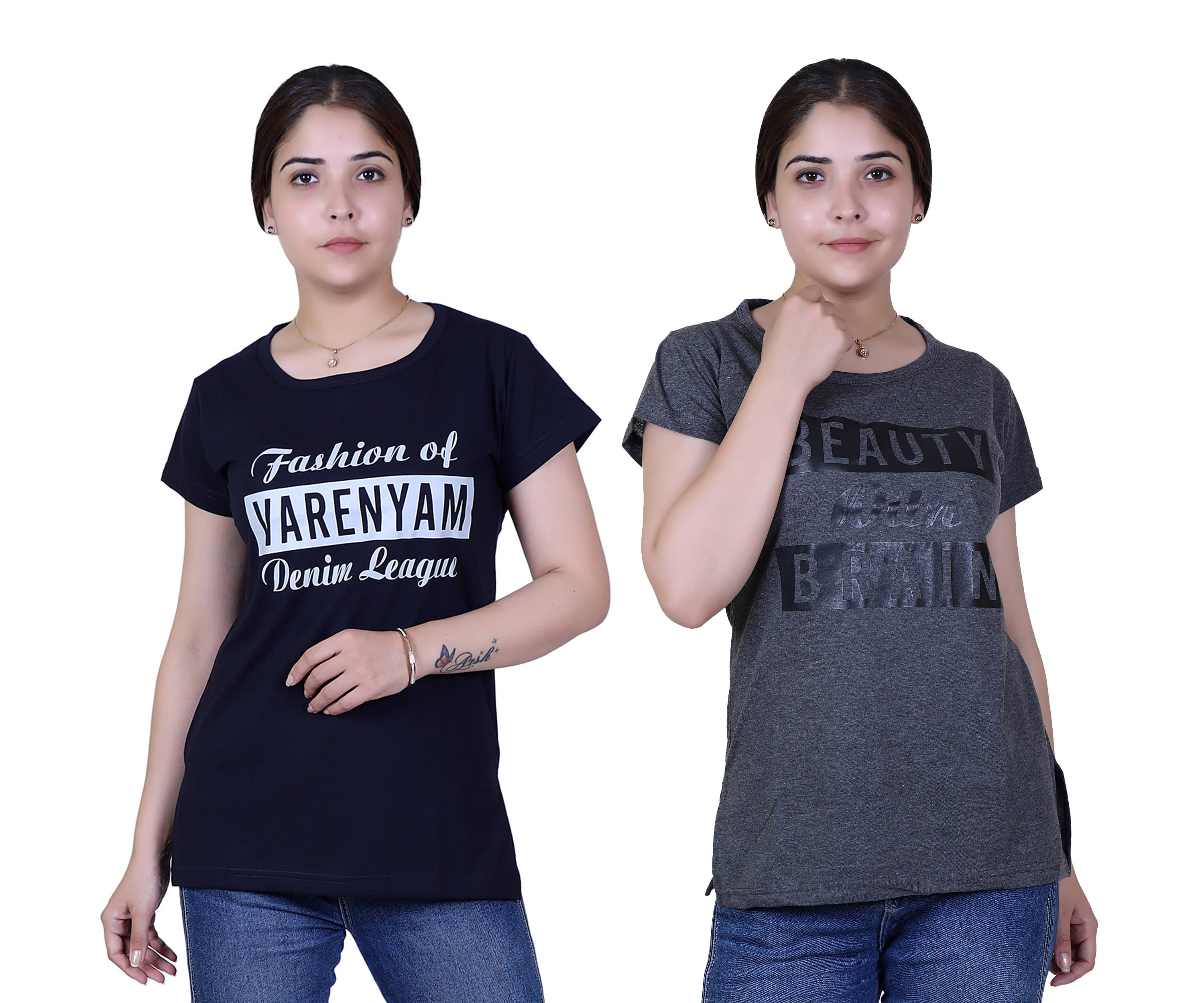     			Varenyam Women Cotton Regular Fit Round Neck T-Shirt ( Grey )