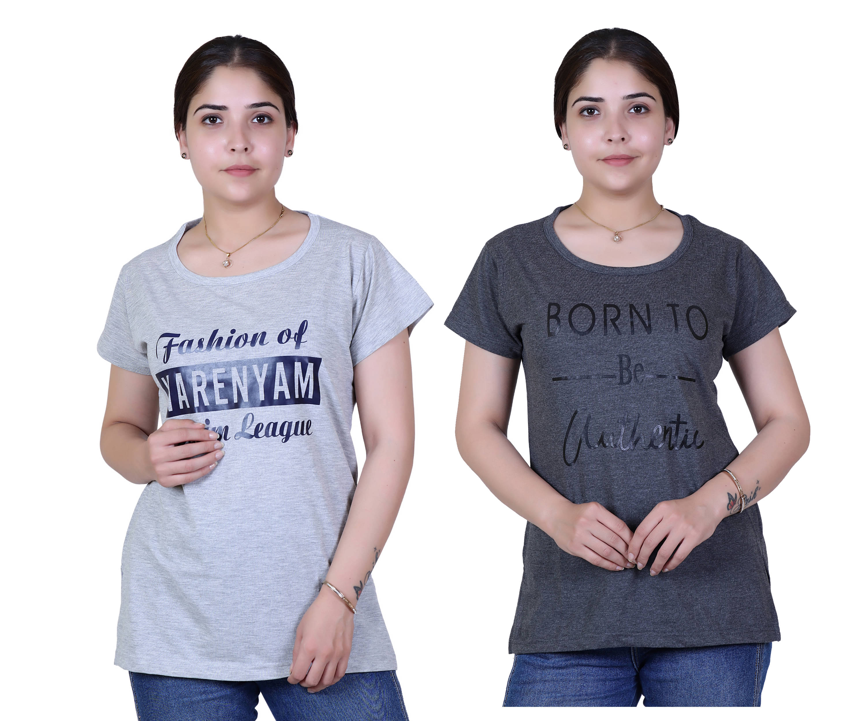 Varenyam Women Cotton Regular Fit Round Neck T-Shirt ( Grey )     			Varenyam Women Cotton Regular Fit Round Neck T-Shirt ( Grey )