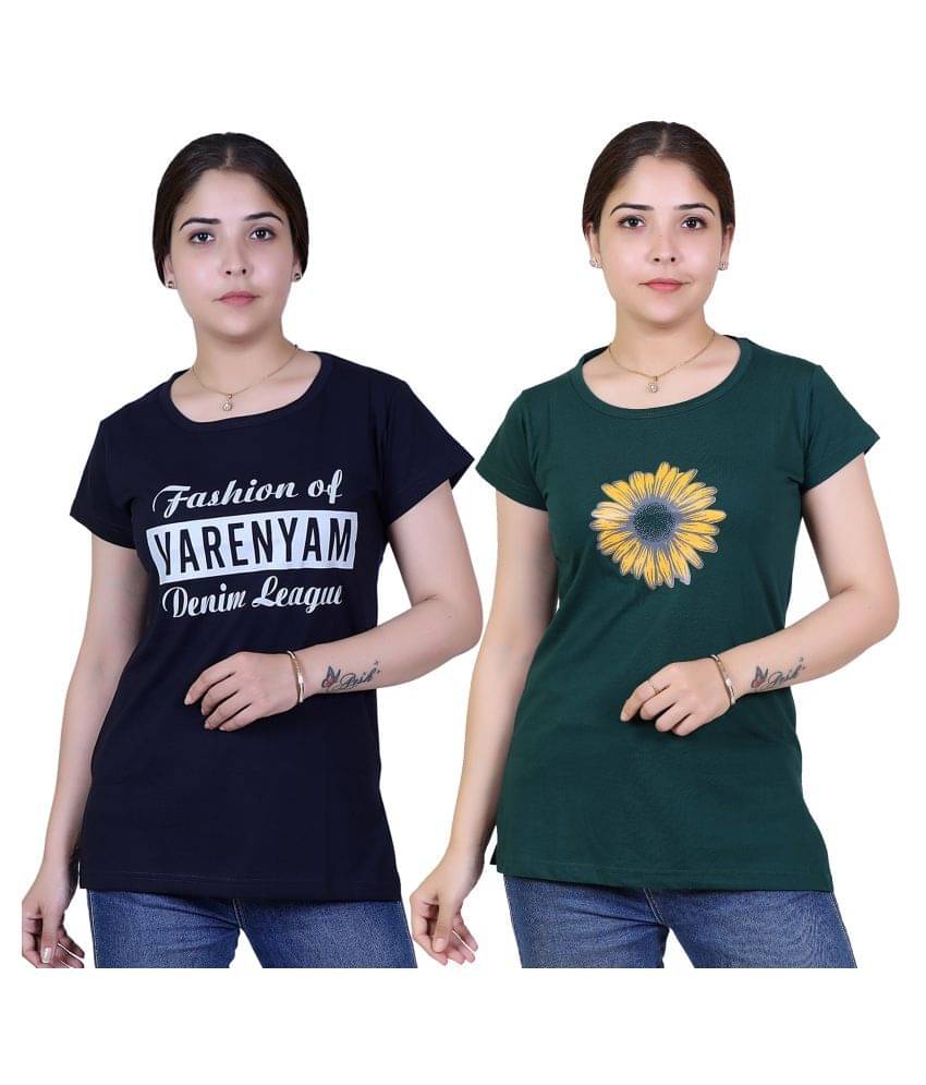     			Varenyam Women Cotton Regular Fit Round Neck T-Shirt ( Navy )