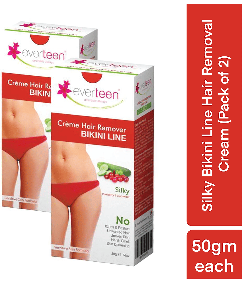 everteen SILKY Bikini Line Hair Remover Creme with Cranberry and Cucumber - 2 Packs (50g Each)