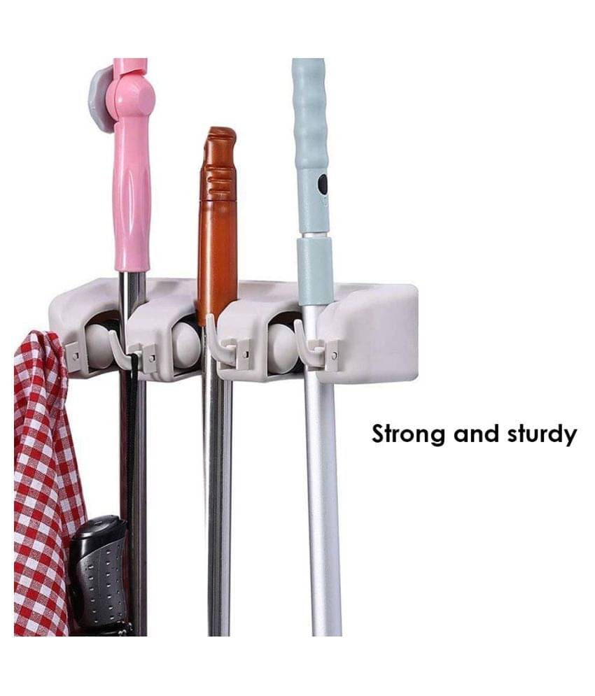 DeoDap Cleaning Supplies - 3 Layer Mop and Broom Holder, Garden Tool Organizer, Multipurpose Wall Mounted DeoDap Cleaning Supplies - 3 Layer Mop and Broom Holder, Garden Tool Organizer, Multipurpose Wall Mounted