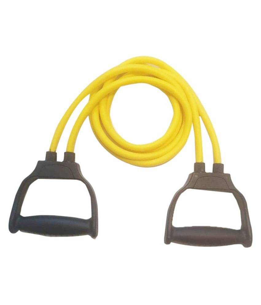     			Double Toning Resistance Tube Heavy Quality Pull Rope Elastic Rubber Exercise Band for Stretching, Workout, Home Gym and Toning with Heavy Quality Grip D Shaped Handles for Men and Women(YELLOW)